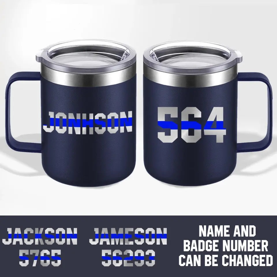 Personalized Police Badge Number & Name Laser Handle Cup Printed QTKVH23497