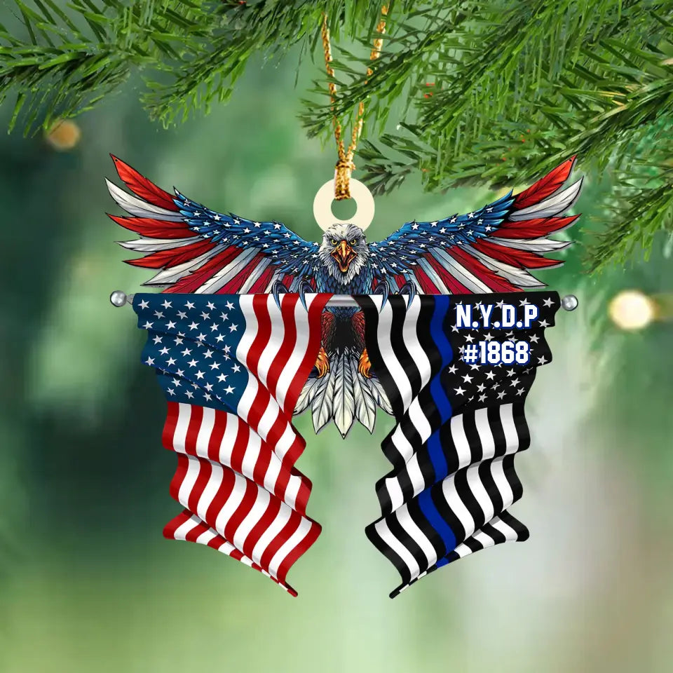 Personalized US Flag Police Department Acrylic Ornament Printed KVH23545