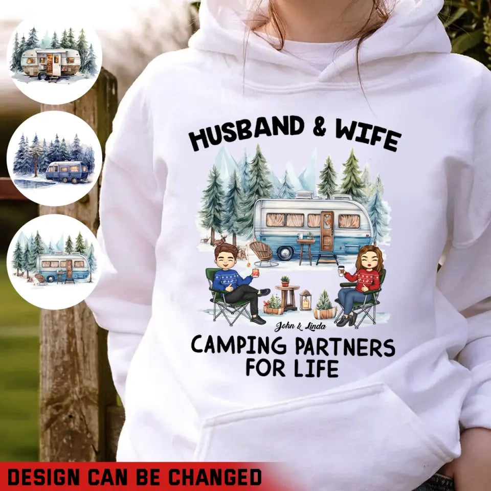 Personalized Husband & Wife Camping Partners For Life Gift for Couple Hoodie Printed MTPTN23549