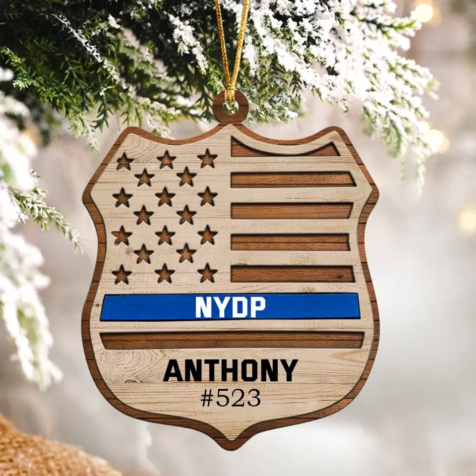 Personalized US Police Department Custom Name & ID Wooden Ornament Printed PTN23582