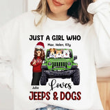 Personalized Just A Girl Who Loves Jeeps & Dogs Sweater or T-shirt Christmas Gift Printed PTN23601