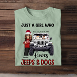Personalized Just A Girl Who Loves Jeeps & Dogs Sweater or T-shirt Christmas Gift Printed PTN23601