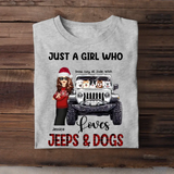 Personalized Just A Girl Who Loves Jeeps & Dogs Sweater or T-shirt Christmas Gift Printed PTN23601