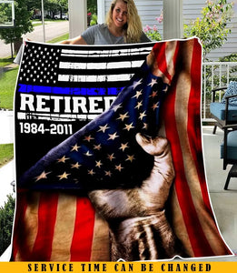 Personalized US Law Enforcement Retired Service Time Sherpa or Fleece Blanket Printed KVH23649