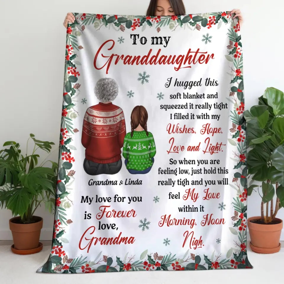 Personalized To My Grandson, Granddaughter I Hugged This Soft Blanket And Squeezed It Really Tight I Filled It With My Wishes, Hope, Love and Light Sherpa or Fleece Blanket Printed PTN23663