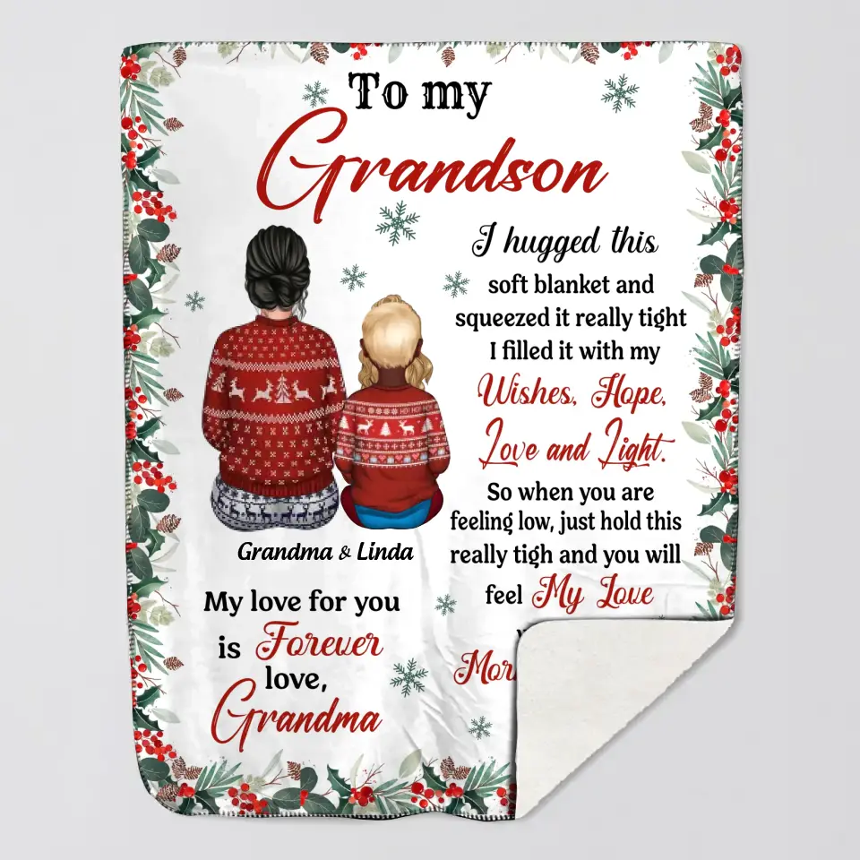 Personalized To My Grandson, Granddaughter I Hugged This Soft Blanket And Squeezed It Really Tight I Filled It With My Wishes, Hope, Love and Light Sherpa or Fleece Blanket Printed PTN23663