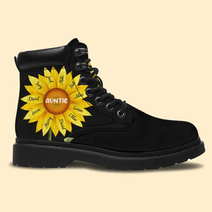 Personalized Sunflower Auntie & Kid Names Leather Boots Printed KVH23685