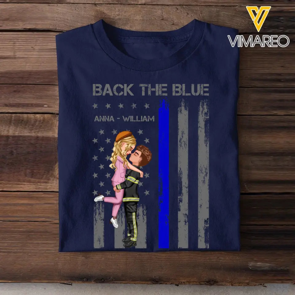 Personalized Back The Blue Couple Police Flag T-shirt Printed KVH23704