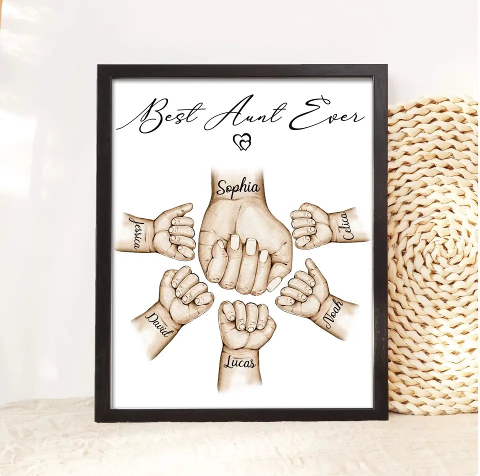 Personalized Best Aunt Ever Hands & Kid Names Poster Printed KVH23714