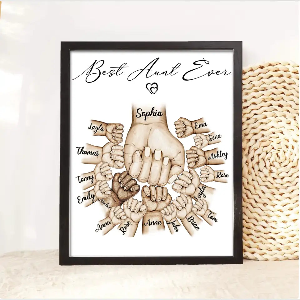 Personalized Best Aunt Ever Hands & Kid Names Poster Printed KVH23714