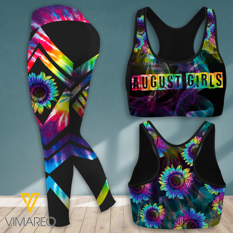 AUGUST GIRL SUNFLOWER TIE DYE SPORT BRA/LEGGING