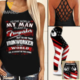 MY MAN IS IRONWORKER Criss-Cross Open Back Camisole Tank Top/ Legging