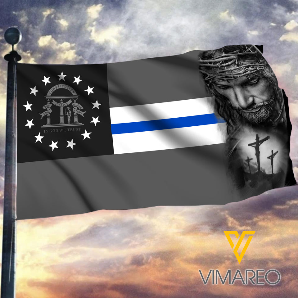 Georgia BLUE LINE FLAG 3D PRINT JESUS
