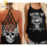 Skull Girl tattoos Criss-Cross Open Back Camisole Tank Top 1405NGBMQ