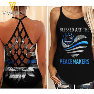 Police blue line girl Criss-Cross Open Back Camisole Tank Top 2704NGBMQ