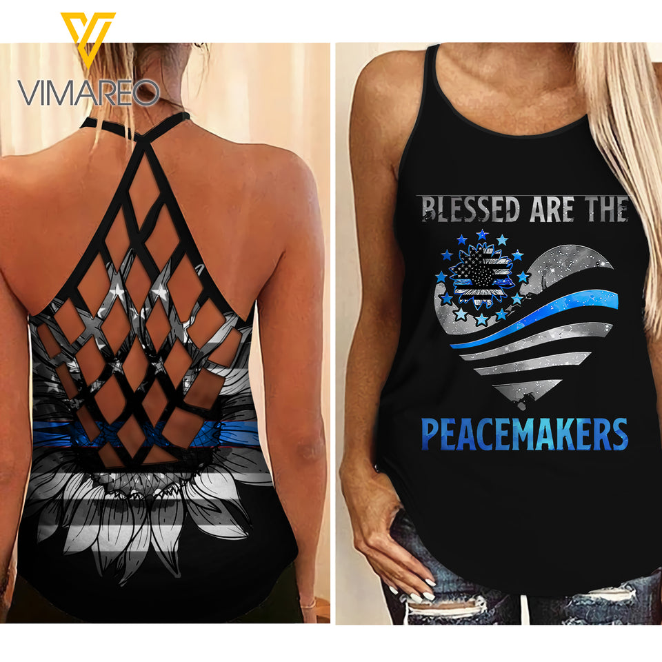 Police blue line girl Criss-Cross Open Back Camisole Tank Top 2704NGBMQ
