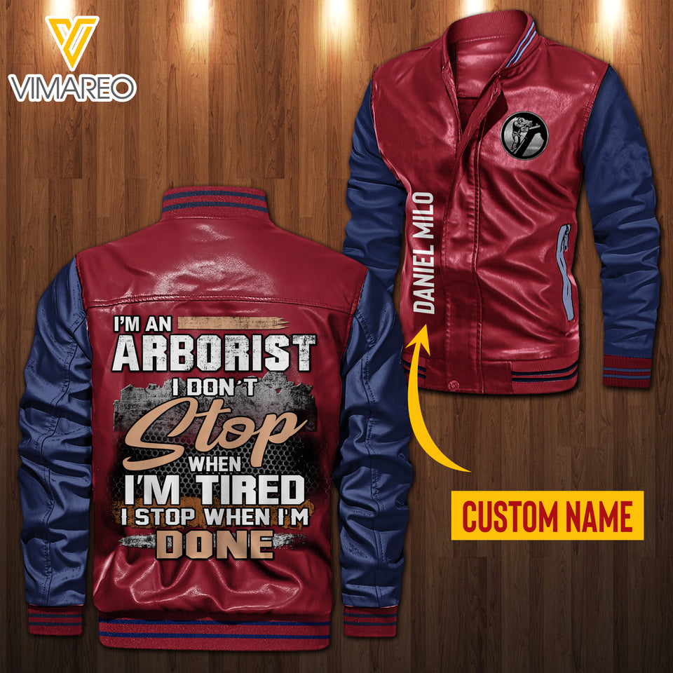 Personalized Arborist Leather Bomber Jacket SEP-MA28
