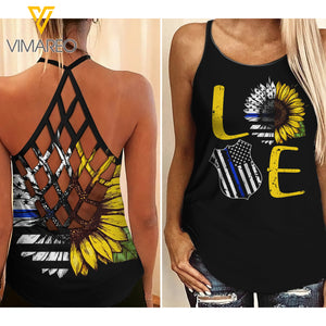 PHN Police Love Criss-Cross Open Back Camisole Tank Top APR-DT02