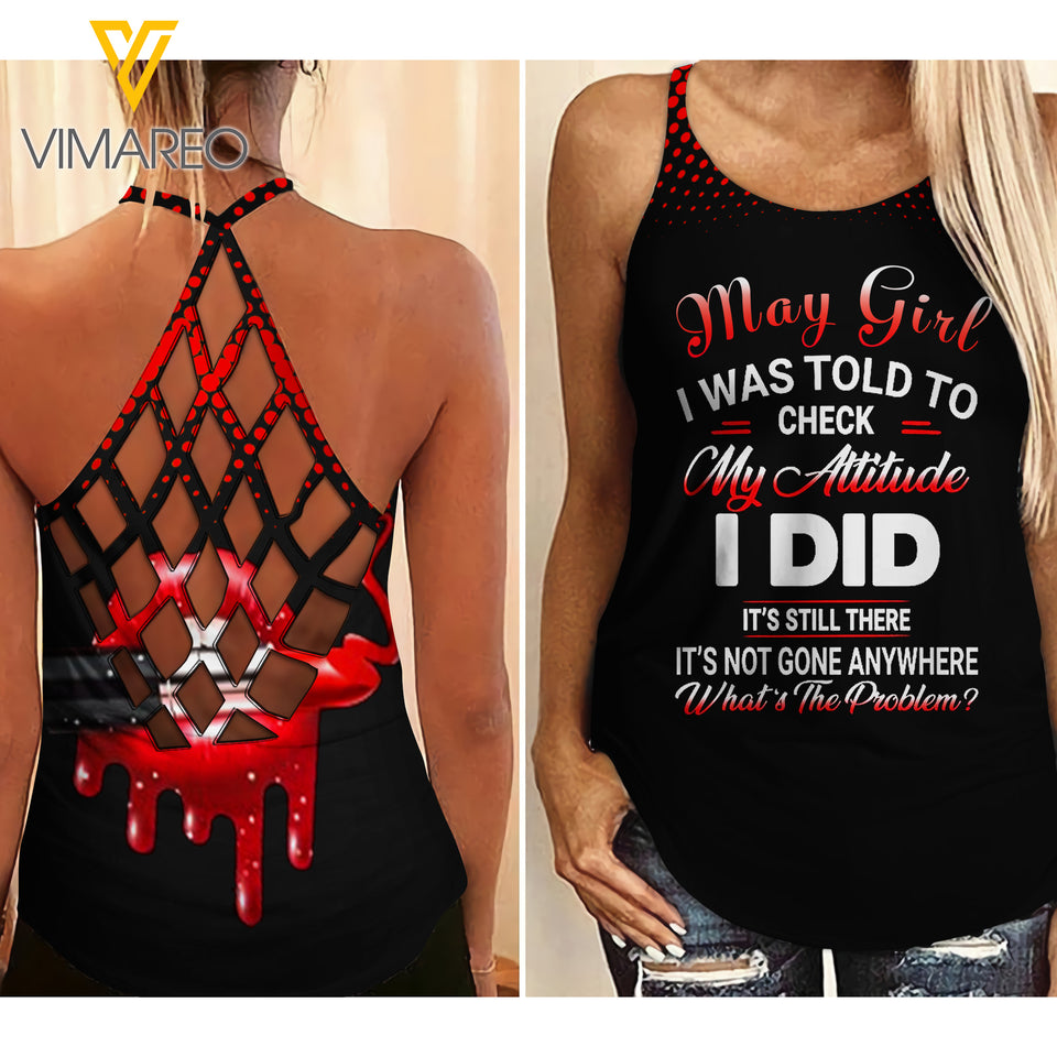 PHN May Girl Criss-Cross Open Back Camisole Tank Top Legging MAR-QH17