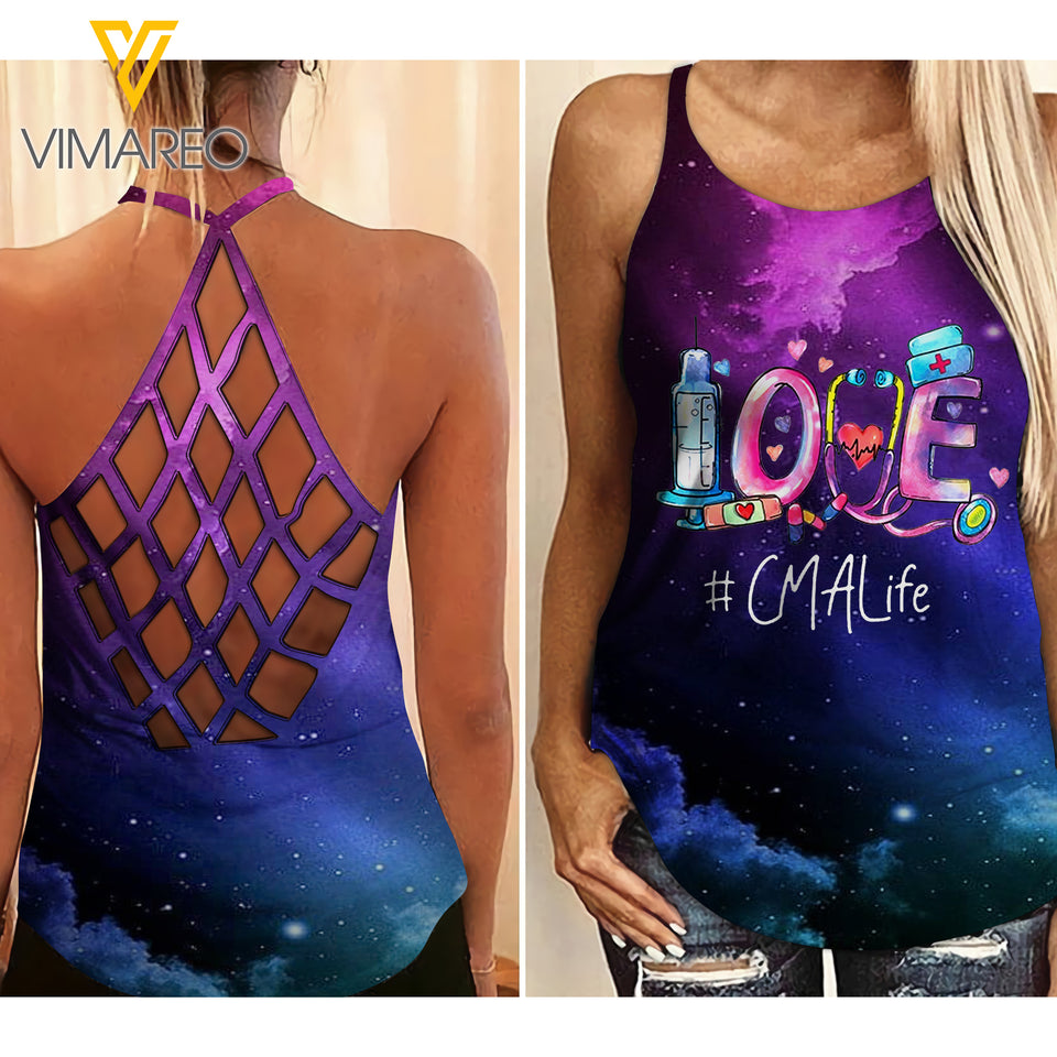 PHN CMA Life Criss-Cross Open Back Camisole Tank Top MAR-QH19