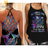 PHN October Girl Criss-Cross Open Back Camisole Tank Top Legging MAR-DT23