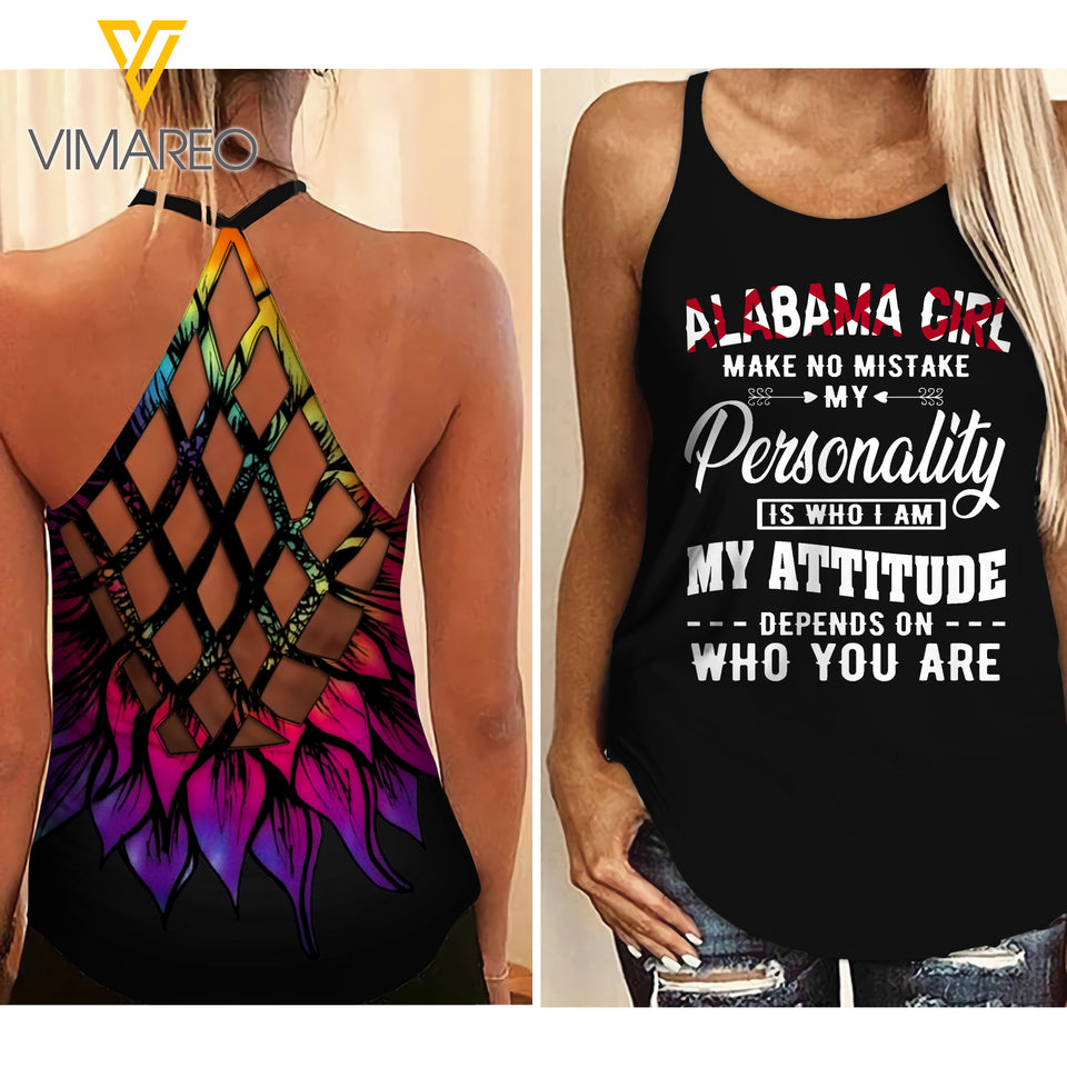 PHN Alabama Girl Criss-Cross Open Back Camisole Tank Top Legging MAR-QH16