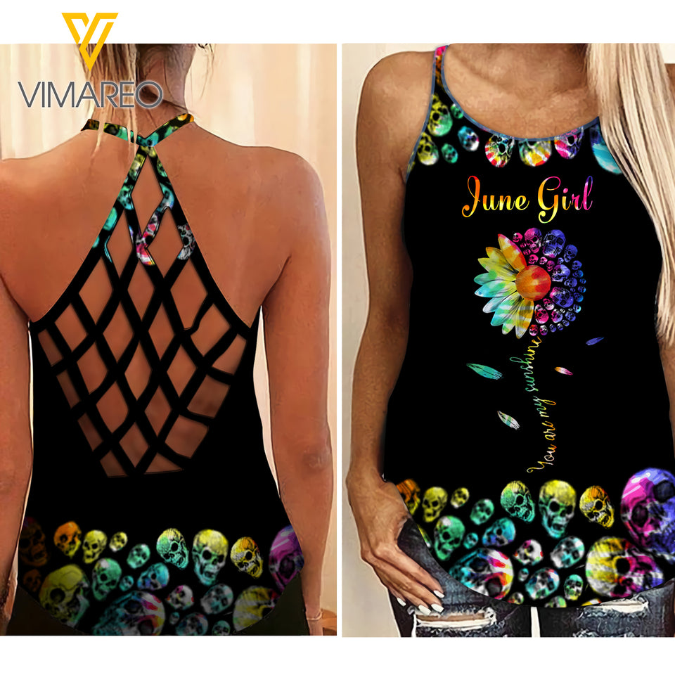 PHN JUNE GIRL TYE DYE Criss-Cross Open Back Camisole Tank Top Legging MAR-QH15