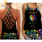 PHN JUNE GIRL TYE DYE Criss-Cross Open Back Camisole Tank Top Legging MAR-QH15