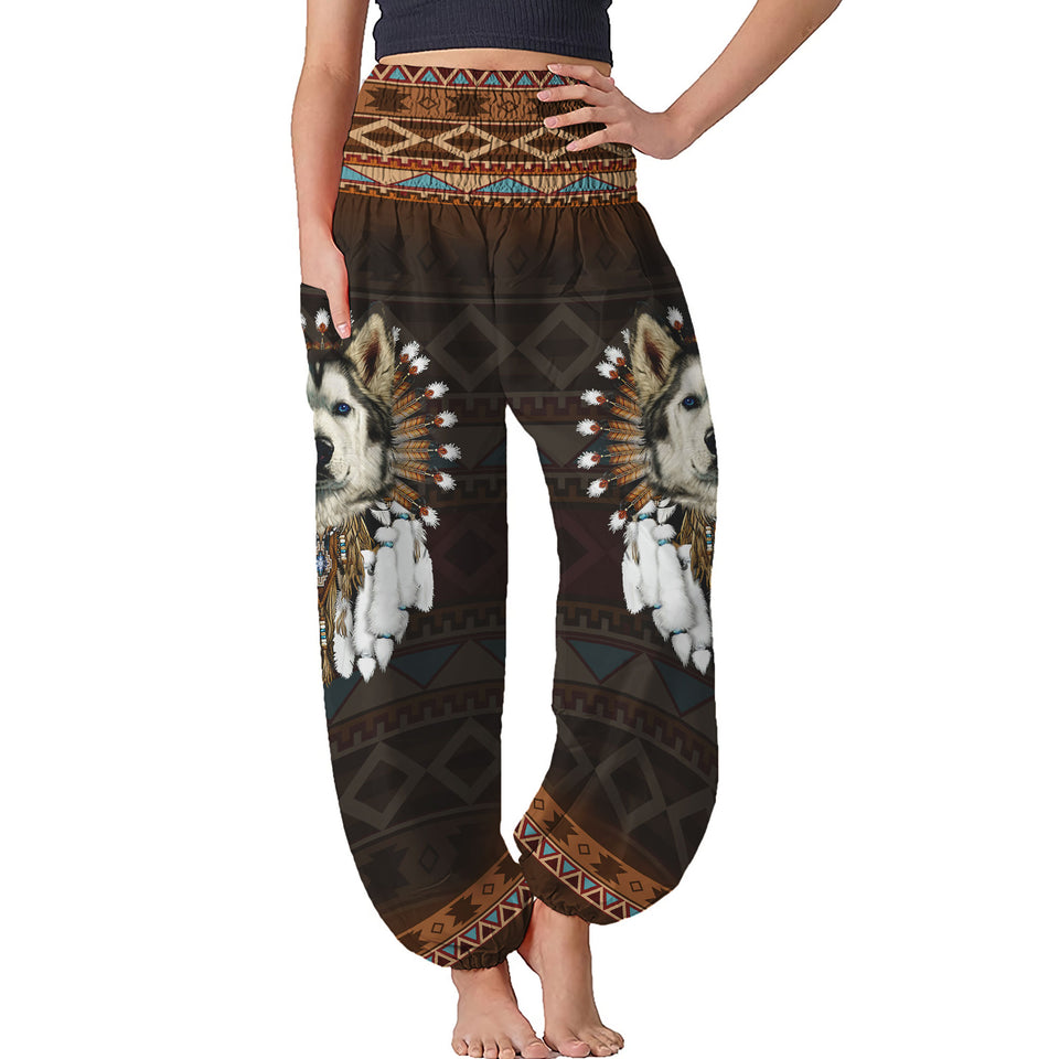 DH Native American Husky Dog High Waist Harem Pant Printed HQ1808