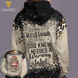 Red Hair Warning HOODIE 3D PRINTED 1103