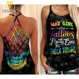 May Girl Pretty eyes Criss-Cross Open Back Camisole Tank Top ZTQ1703