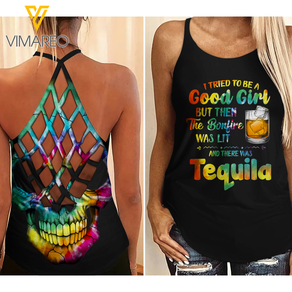 Tequila Girl Criss-Cross Open Back Camisole Tank Top  ZHQ3003