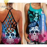 Fight Like A Girl - Thyroid Cancer Awareness Criss-Cross Open Back Camisole Tank Top Legging OCT-HQ01