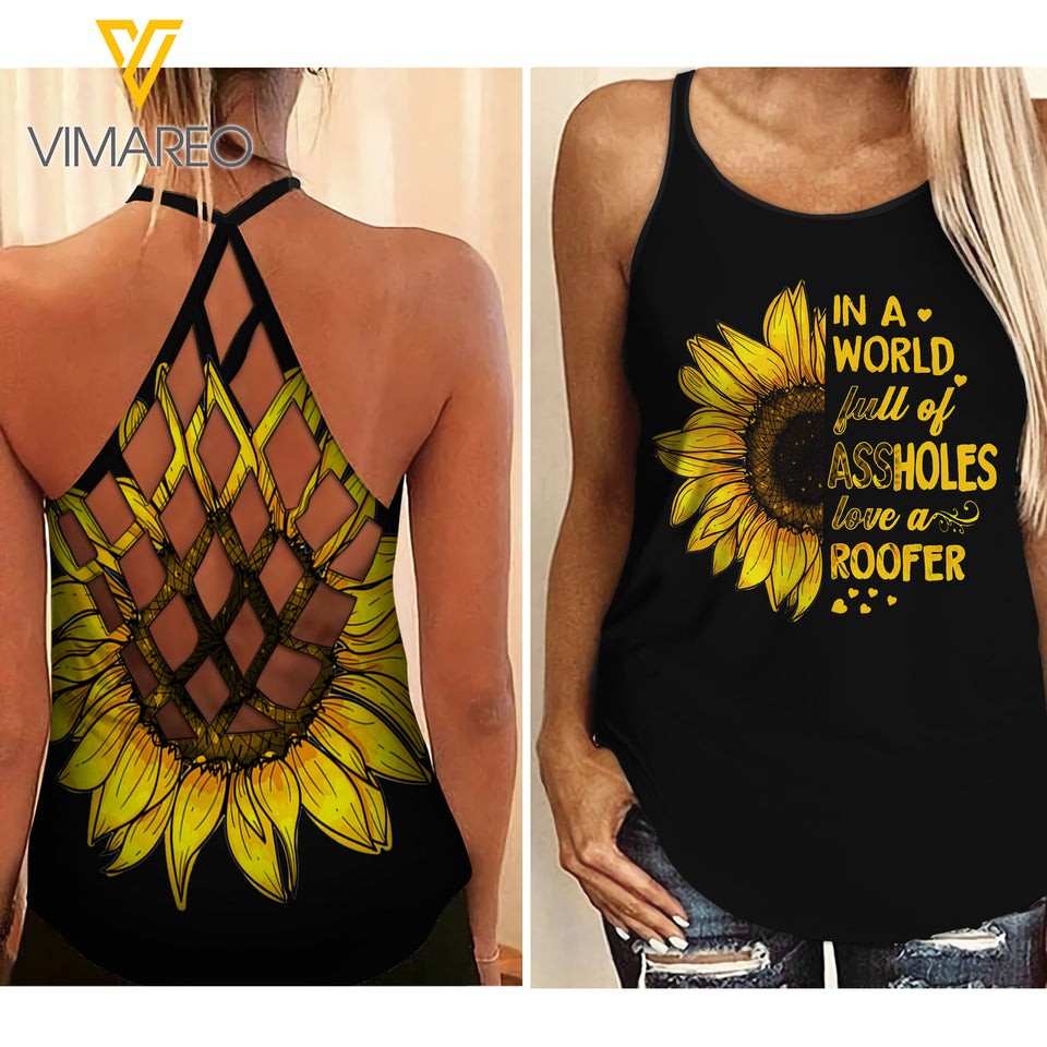 Roofer Criss-Cross Open Back Camisole Tank Top MAR-HQ27