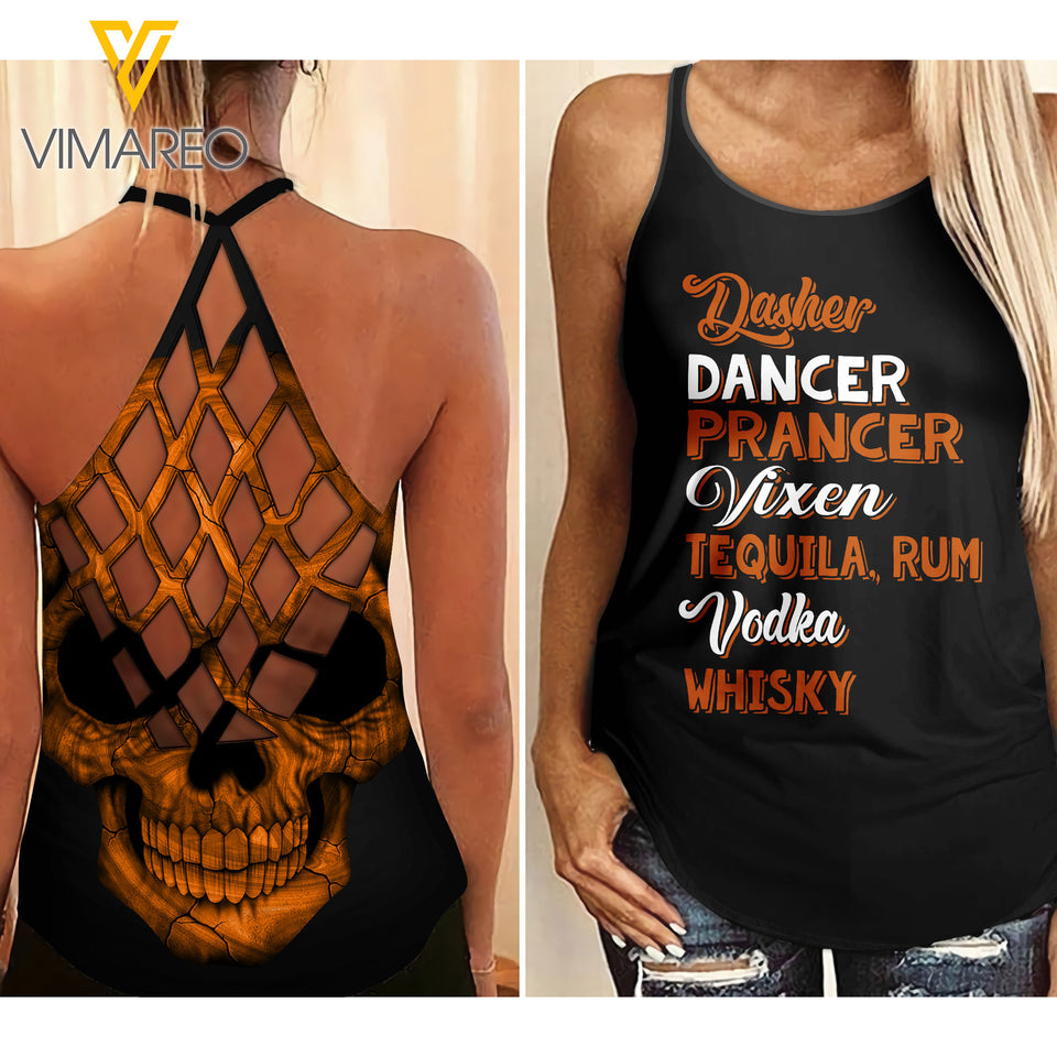 Wine Criss-Cross Open Back Camisole Tank Top MAR-HQ14