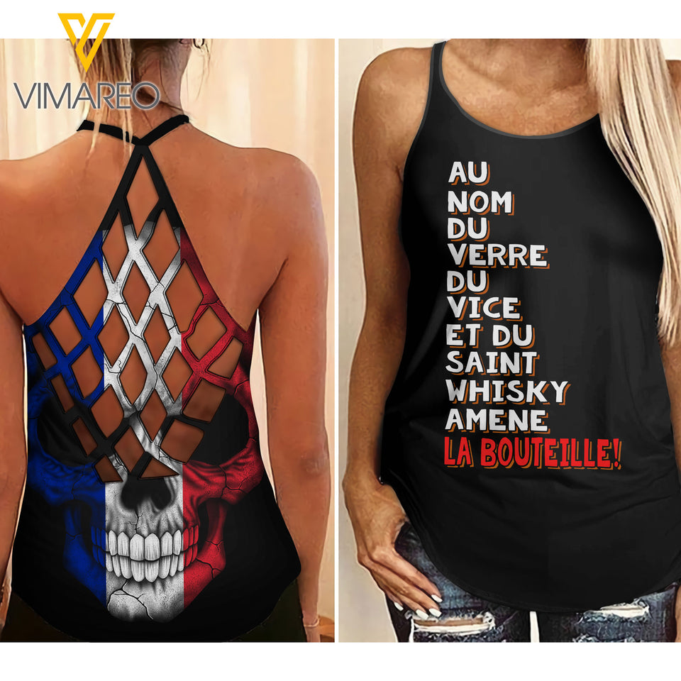 Wine Criss-Cross Open Back Camisole Tank Top MAR-HQ15 FL