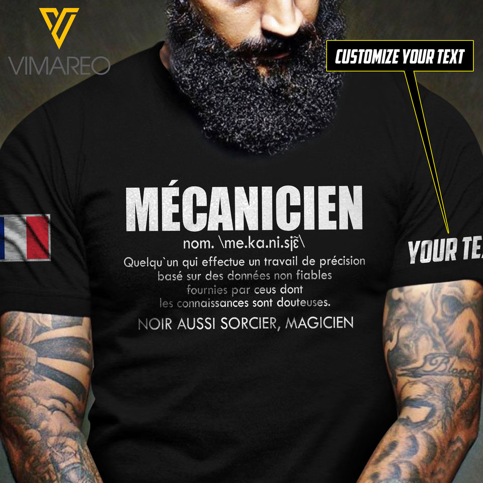 Personalized France Mécanicien TSHIRT 3D PRINTED AUG-DT27