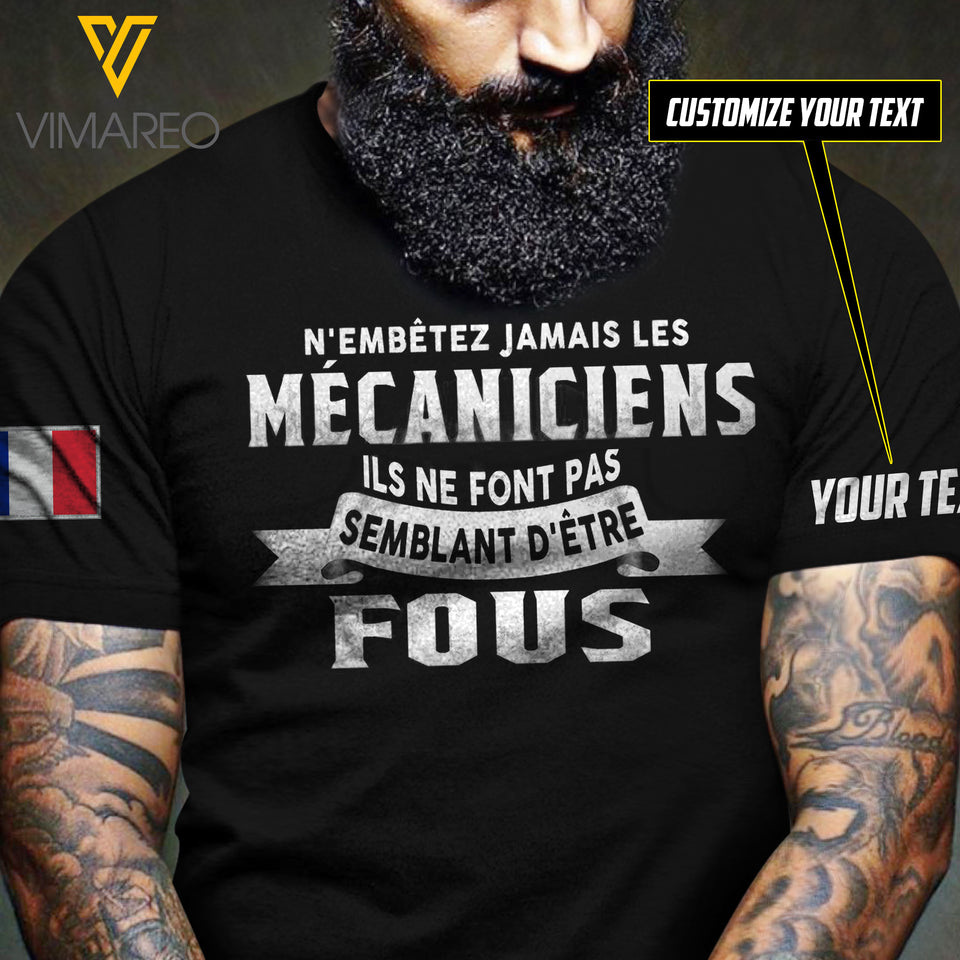 Personalized France Mécanicien TSHIRT 3D PRINTED AUG-DT27 DJD