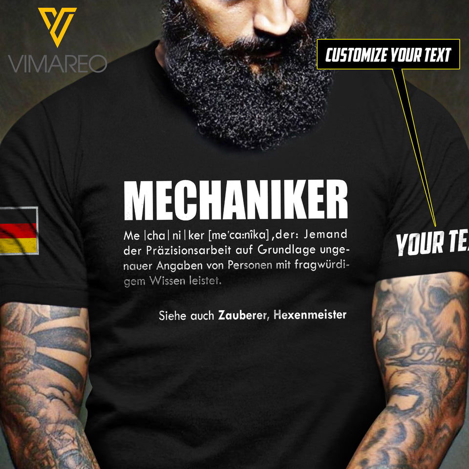 Personalized German Mechaniker TSHIRT 3D PRINTED AUG-DT27