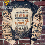 Never Underestimate An Old Lady Who Is Covered By The Blood Of Jesus And Was Born In November Sweatshirt Printed SEP-DT22