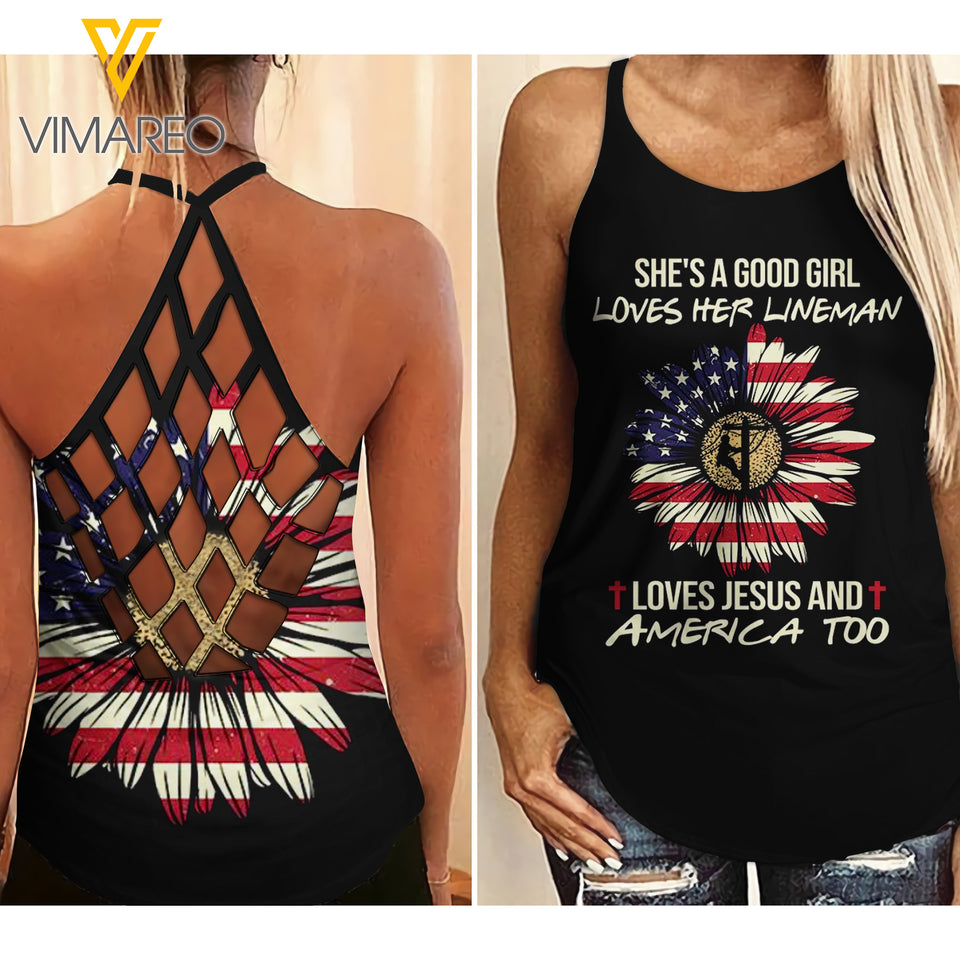 Lineman Criss-Cross Open Back Camisole Tank Top MAR-QH26