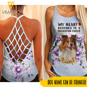 Personalized Shetland Sheepdog Dog Criss-Cross Open Back Camisole Tank Top