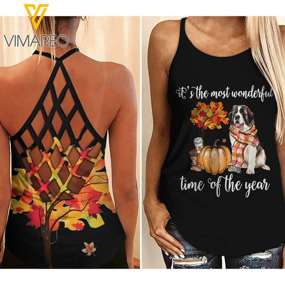 St. Bernard Dog Criss-Cross Open Back Camisole Tank Top SEP-LN08