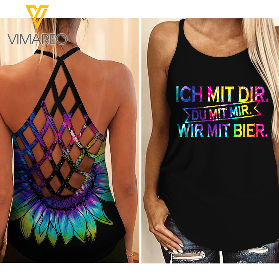 Beer Criss-Cross Open Back Camisole Tank Top APR-QH06