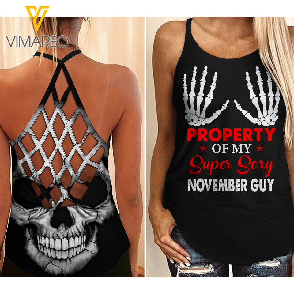 Property Of My Super Sexy November Guy Criss-Cross Open Back Camisole Tank Top SEP-QH07