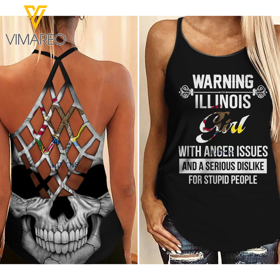 Illinois Girl Criss-Cross Open Back Camisole Tank Top MAR-DT17 CAK