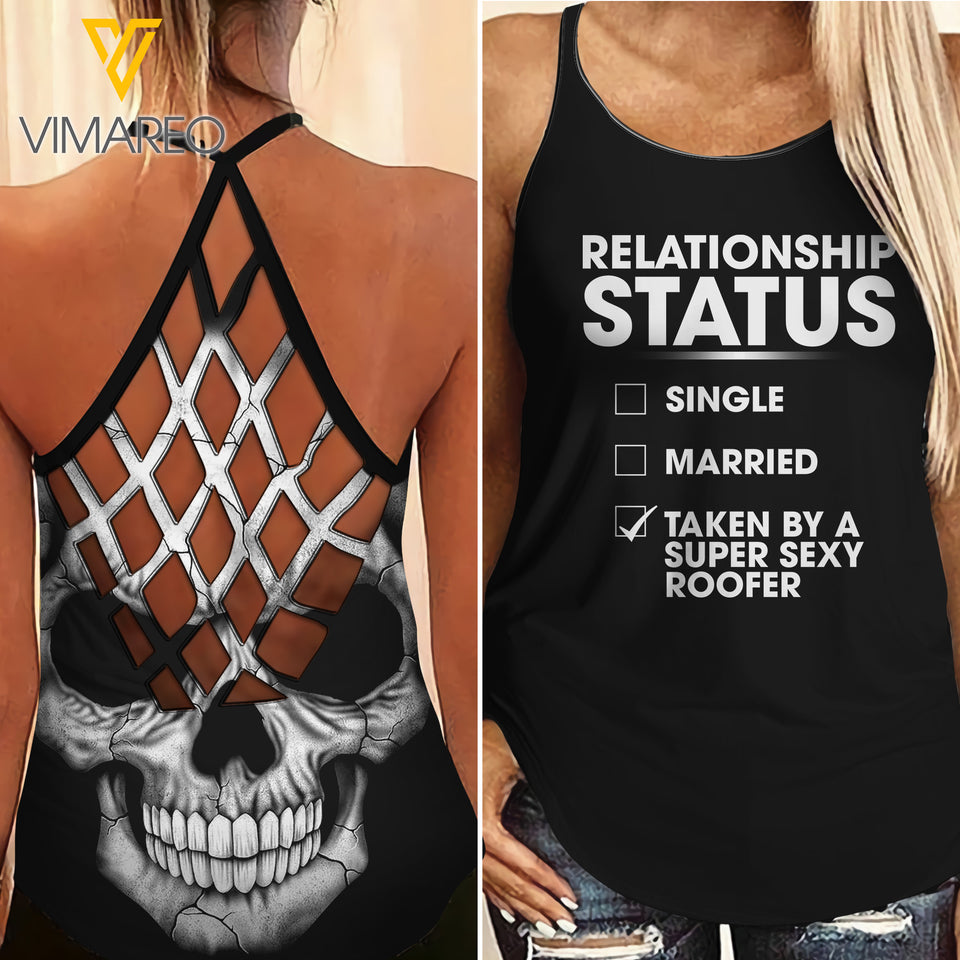 Taken By A Super Sexy Roofer Criss-Cross Open Back Camisole Tank Top SEP-DT01