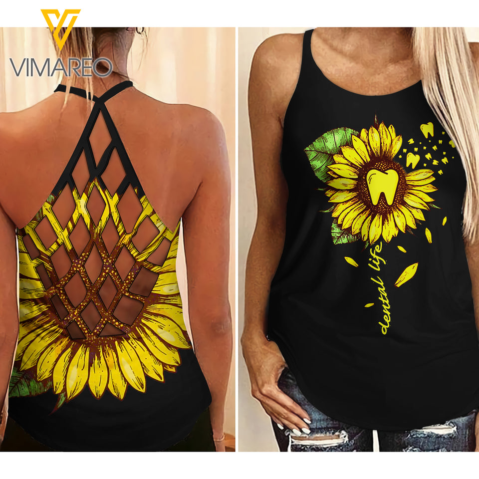 Dental Life Criss-Cross Open Back Camisole Tank Top MAR-QH18