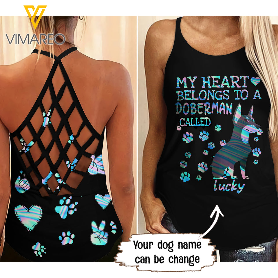 Personalized Doberman Criss-Cross Open Back Camisole Tank Top AUG-LN03