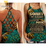 Sorry I Am Already Taken By A Freaking Crazy Was Born In November Criss-Cross Open Back Camisole Tank Top AUG-MQ30